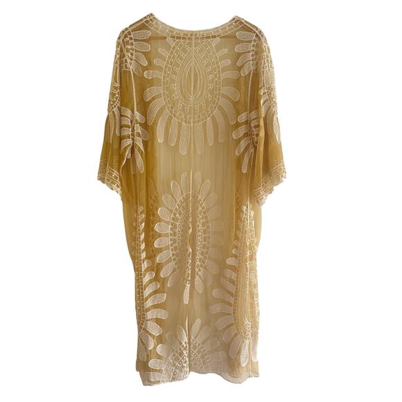 Rebellion Again Bohemian Lace Embroidered Kimono‎ Duster Yellow Size Medium - Picture 2 of 6